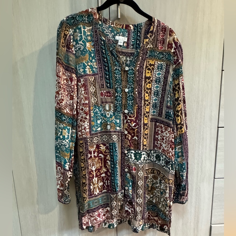 J. Jill Multicolor Patchwork Button Down Shirt